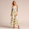 White And Yellow Boho Maxi Dress Off The Shoulder