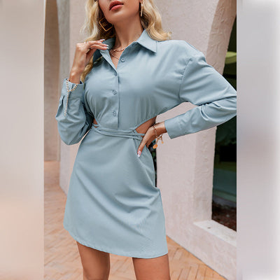Vintage Blue Mini Dresses Long Sleeve