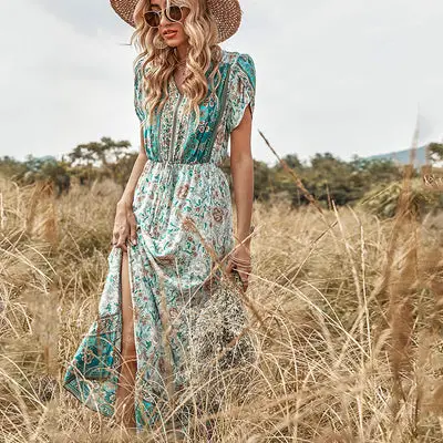 Hippie Floral Maxi Dress Gypsy