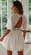 See Through White Lace Mini Dress Long Sleeve