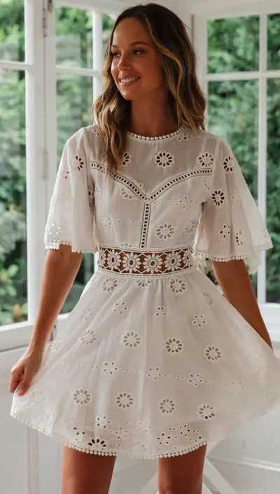 See Through White Lace Mini Dress Style