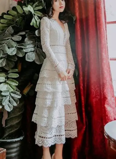 sun Gypsy Lace Dress White Long Sleeve mother of the bride
