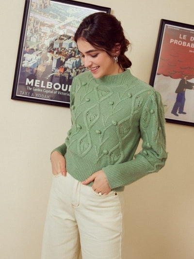 Retro Boho Green Pompon Sweater for sale