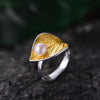 party Lotus Fun real 925 sterling silver natural pearl 18K gold leaf ring Fine Jewelry creative open designer rings for women Jewelry Lace
