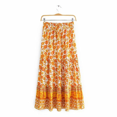 winter Flowery Hippie Orange Maxi Skirt Chic