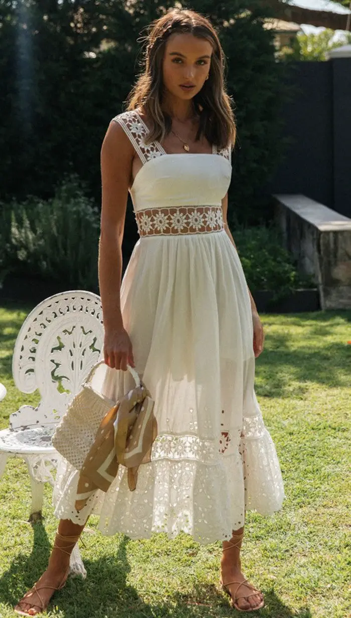 Hippie fashion white mini dress