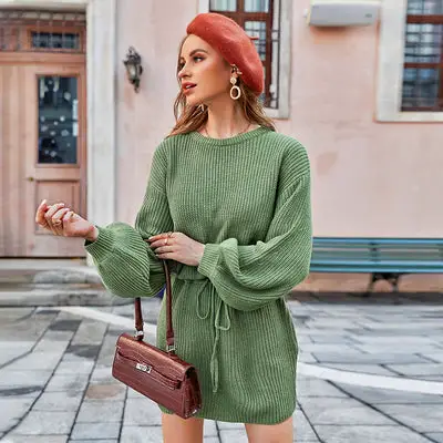Knitted Green Boho Dress Vintage