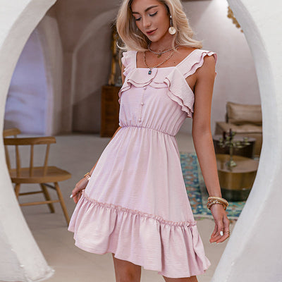 Ruffle Pink Retro Summer Dress Cute