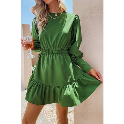 Green Boho Dress Lantern Sleeves Pattern