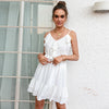 White Boho Ruffle Short Dress Embroidered