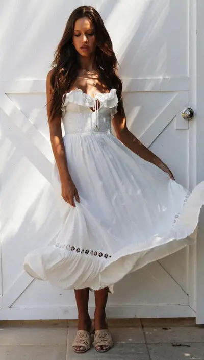 White Gypsy Maxi Dress Embroidered