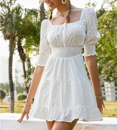 Hippie White Mini Dress Lace