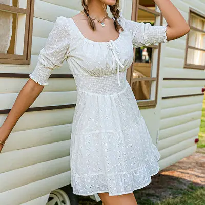 Hippie White Mini Dress Bohemian