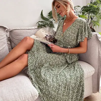Holiday Green Dress Off The Shoulder