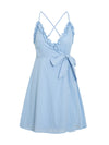 Summer V Neck Blue Mini Dress Vintage