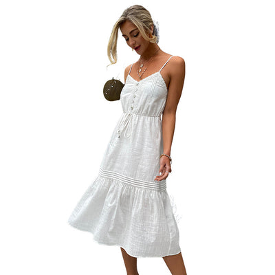 High Waist Boho White Dress Plus Size