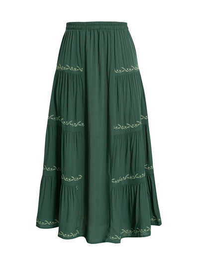 Green Hippie Maxi Skirt Floral Clothes
