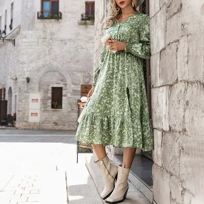 Country Green Midi Dress Cute