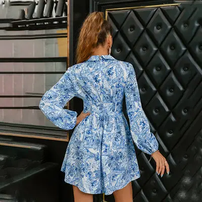 Vintage Floral Blue Short Dress 2022