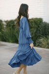 Blue Boho Dress With Sleeves Sundress
