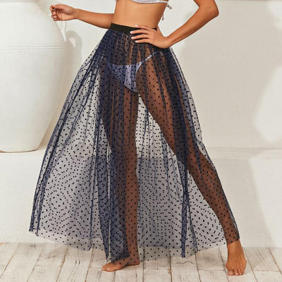 Beach Trasnparent Maxi Skirt Embroidered