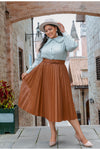 Plus Size Boho Pleated Skirt Embroidered
