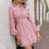 Pink Floral Dress Women With Puff Sleeve Embroidered