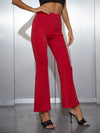 Red High Waisted Flare Pants Embroidered