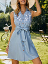Blue Summer Short Dress Embroidered