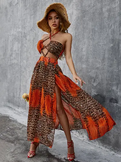 Red Leopard Beach Dress Beach Dress