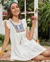 Boho Embroidered Short White Dress Floral Clothes