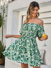 Off Shoulder Print Green Mini Dress Plus Size