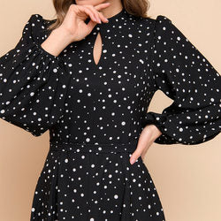 Dotted Long Sleeve Black Dress Gypsy