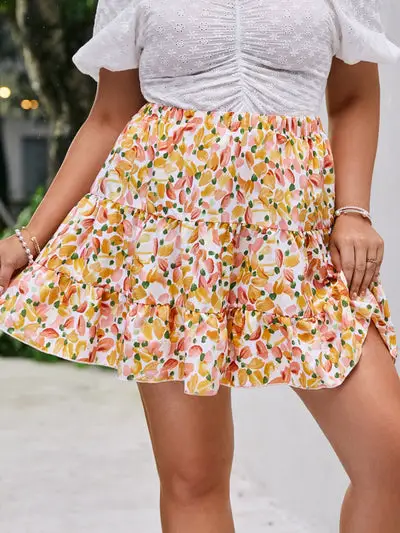 Plus Size Floral Short Skirt Embroidered