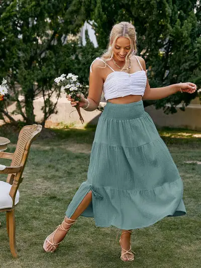 Plus Size Ruffled Long Skirt Off The Shoulder