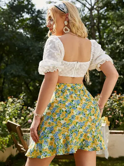 Plus Size Summer Mini Skirt Embroidered