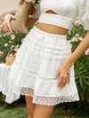 White Embroidered Mini Skirt Cute