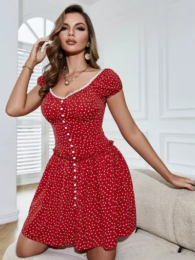 Red Dot Short Sleeve Cute Dress Pattern