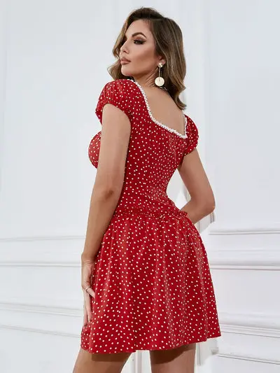 Red Dot Short Sleeve Cute Dress Cute