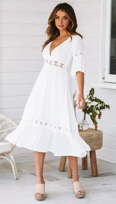 White Bohemian Maxy Dress Plus Size