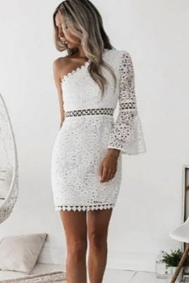 Asymmetrical white boho short dress