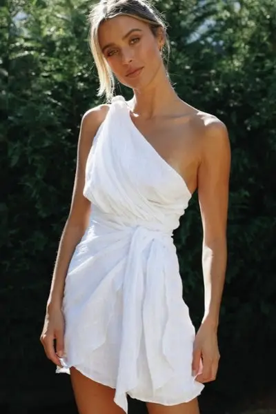Asymmetrical White Dress Floral Clothes