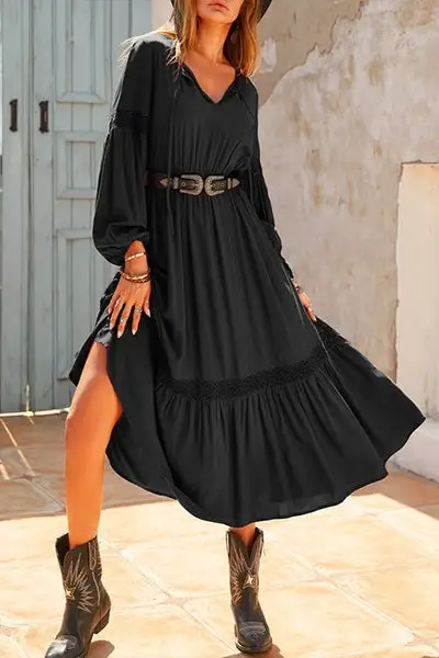 Bohemian Style Black Ruffle Dress Plus Size