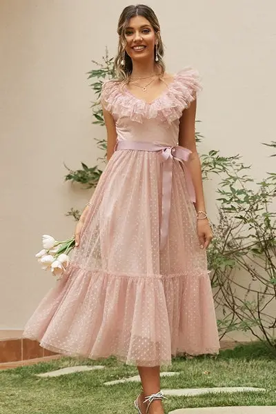 Boho Flower Girl Dresses Pink Embroidered