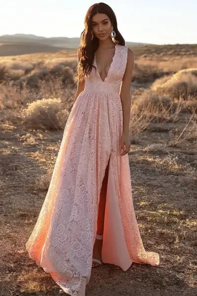 Boho Pink Lace Dress Gypsy