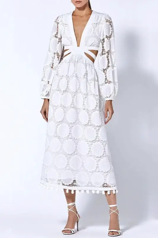 boho white lace dress with sleeves