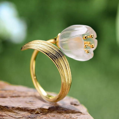 Cowgirl Lotus Fun Real 925 Sterling Silver 18k Natural Gold Crystal Handmade Fine Jewelry Lily of the Valley Flower Rings for Women Grunge
