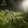 Retro Lotus Fun Real 925 Sterling Silver Handmade Designer Jewelry Fine Adjustable Bird on Branch Rings for Women Jewelry 2021