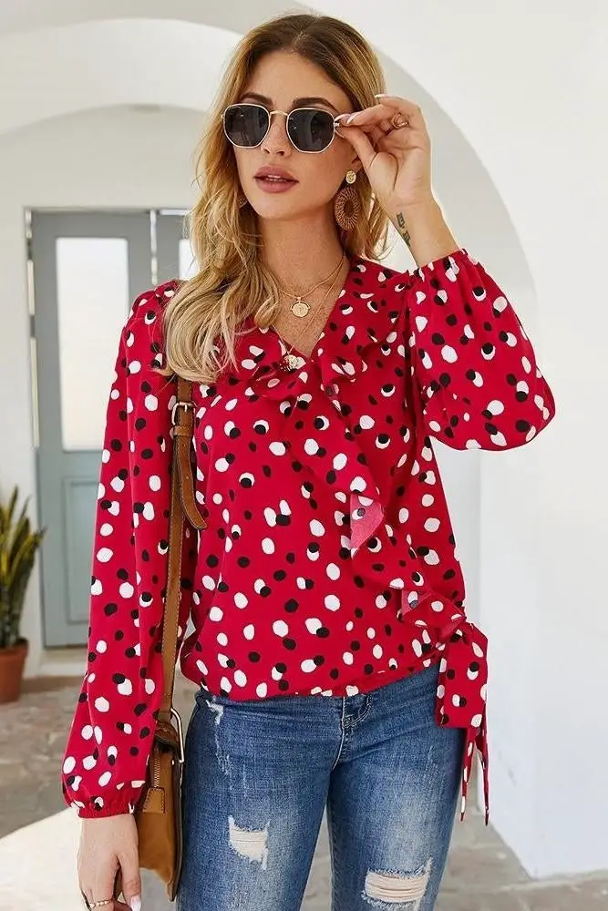 Red Boho Blouse with Dots
