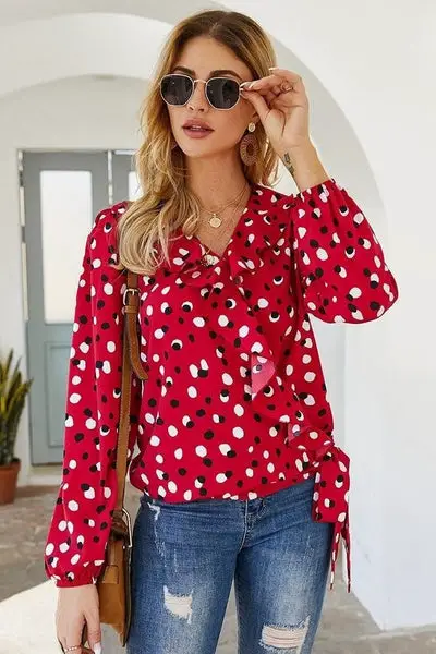 beach Red Boho Blouse with Dots for sale